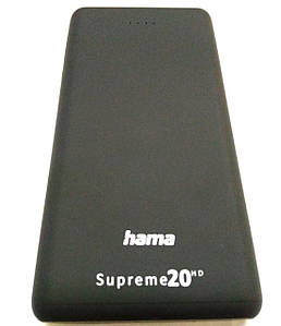 Повербанк Hama Supreme 20000 mAh, 2 USB входи, USB-C, Micro-USB, швидк. зарядка, кабель USB-USB-C, сірий