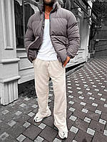 Мужская куртка вельветовая теплая зимняя базовая (серая) А10248 классный стильный пуховик с высокой стойкой L