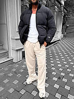 Мужская куртка вельветовая теплая зимняя базовая (черная) А10248 классный стильный пуховик с высокой стойкой XL
