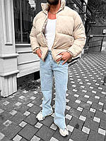Мужская куртка вельветовая теплая зимняя базовая (бежевая) А10248 классный стильный пуховик с высокой стойкой M