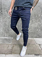 Мужские джинсы зауженные базовые (синие) А7665 классные узкие штаны без потертостей топ