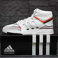 Мужские кроссовки Adidas Drop Step (белые с серым/оранжевым) высокие повседневные модные кеды 1403 топ 41
