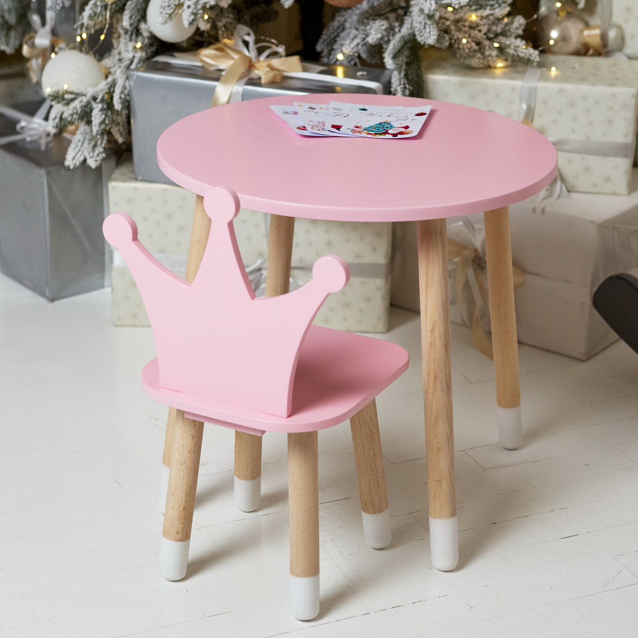 Рожевий круглий столик та стільчик дитячий корона. Рожевий дитячий столик, фото 1