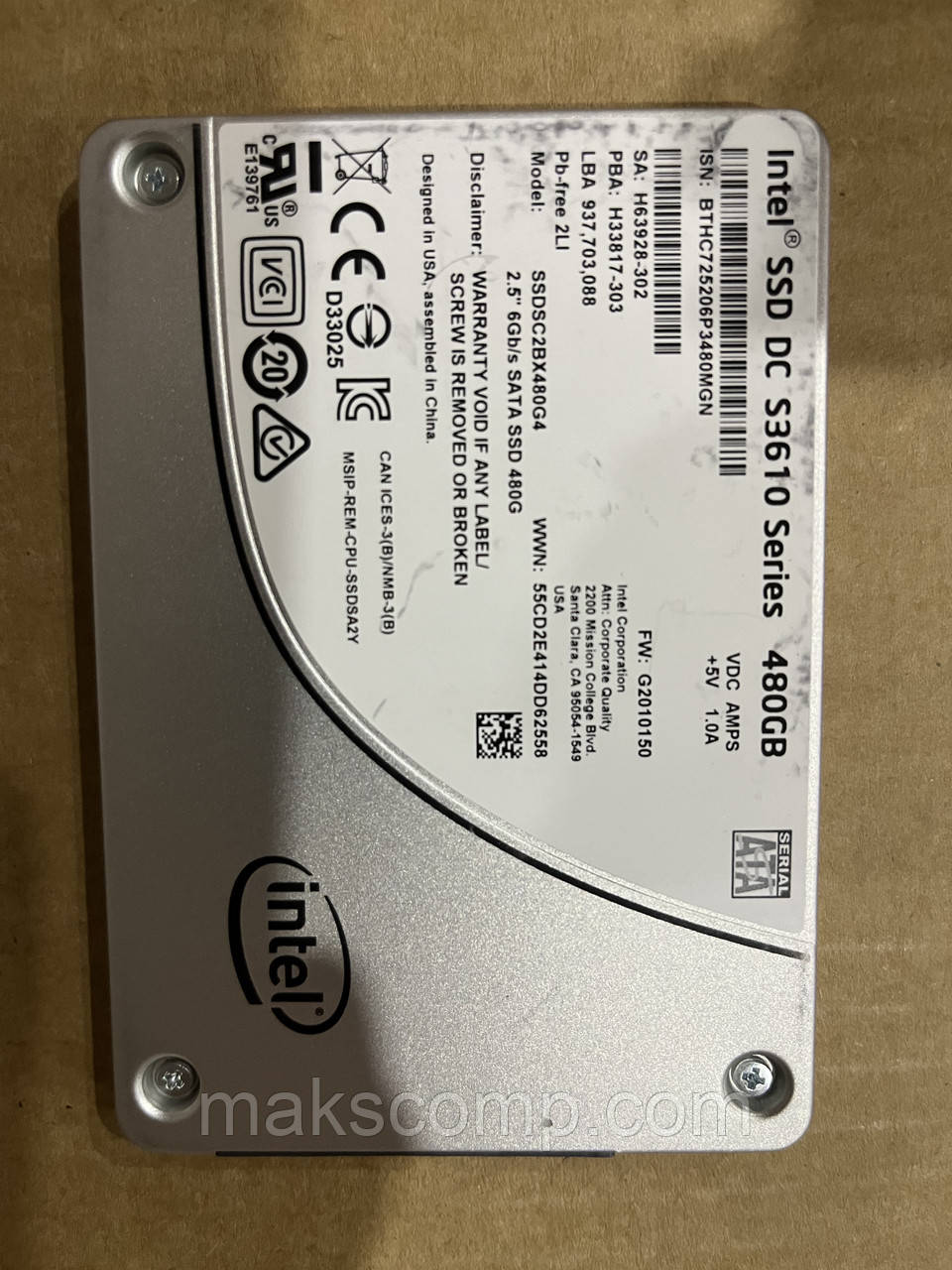 SSD Intel DC S3610 Series 480GB 2.5" SATAIII MLC (SSDSC2BX480G4)