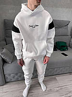 Мужской спортивный костюм штаны и худи двухцветный оверсайз (белый с черным) sHS58 молодежный теплый cross