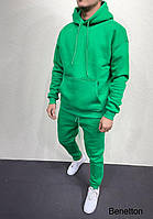 Мужской спортивный костюм штаны и худи (зеленый) А6093-1 молодежный из трехнитки на флисе монохром Турция топ