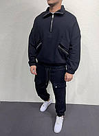 Мужской спортивный костюм штаны и худи на молнии (черный) А6202 классный дизайнерский с карманами и застежкой L
