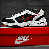 Мужские кроссовки Nike Air Monarch (белые с чёрным и красным) спортивные демисезонные кроссы 2168 cross