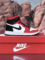Женские кроссовки Nike Air Jordan 1 Retro High OG White Red Black (красные с белым и чёрным) высокие кеды 6923