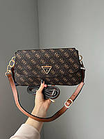Женская мини сумка клатч GUESS (коричневая) AS191 стильная маленькая изящная с монограммой cross