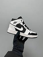 Женские кроссовки Nike Air Jordan 1 Retro Mid Tuxedo (белые с чёрным) высокие демисезонные кеды L0312 топ 37