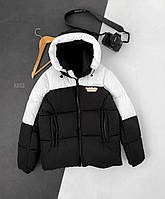 Куртка мужская зимняя стеганая на пуху (черно-белая) skb53 красивая модная короткая теплая пуховка с капюшоном
