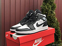 Мужские кроссовки Nike Air Jordan (чёрные с белым) высокие спортивные весенние кеды В11050 cross