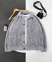 Рубашка-овершорт мужская теплая оверсайз (серая) sx58 классная качественная плюшевая рубашка-куртка cross