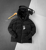 Куртка мужская зимняя стеганая на пуху (черная) skk14 модная короткая теплая пуховка с капюшоном Турция cross
