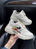 Женские кроссовки Disney x Gucci (светло-бежевые с рисунком Микки Мауса) молодёжные осенние кроссы Gc004 cross 37