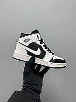 Женские кроссовки Nike Air Jordan 1 Retro Mid Tuxedo (белые с чёрным) высокие демисезонные кеды L0312 cross