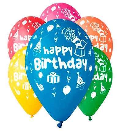 Повітряні кулі "Happy Birthday", (30 см.), 10 шт., Італія, фото 1