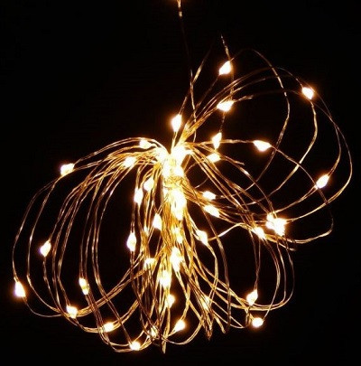 Світлодіодна гірлянда нитка на батарейках 50 Led Краплі роси 5 м (25184-E) біла тепла / Дріт, що світиться
