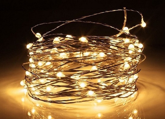 Світлодіодна гірлянда нитка на батарейках 100 Led "Краплі роси" 10 м біла / Дріт, що світиться (25188-E)