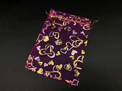 Подарункові мішечки з органзи пакувальні Колір рожеве серце. 13х18см / Подарункові мішечки з органзи пакувальні Колір рожеве