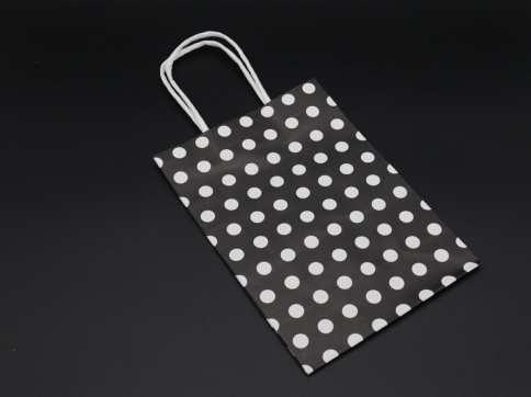 Паперові пакети в горошок під логотип з крученими ручками Колір чорний. 15х8х21см / Паперові пакети в горошок під логотип з, фото 1