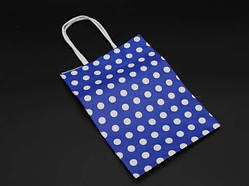 Паперовий крафт-пакет одноразовий у горошок. Колір синій. 15х8х21см / Паперовий крафт-пакет одноразовий у горошок. Колір синій.