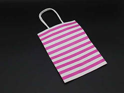 Крафт-пакети в смужку паперові одноразові колір рожевий. 15х8х21см / Крафт-пакети в смужку паперові одноразові колір рожевий.