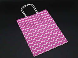 Екопакети паперові з ручками під лого "Хвиля". Колір рожевий. 21х27х11см / Екопакети паперові з ручками під лого "Хвиля". Колір