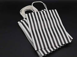 Крафт-пакети в смужку з крученими ручками під лого Колір чорний. 21х27х11см / Крафт-пакети в смужку з крученими ручками під лого