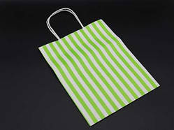 Крафт-пакети одноразові в смужку під логотип колір салатовий. 21х27х11см / Крафт-пакети одноразові в смужку під логотип колір
