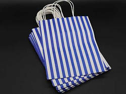 Паперовий пакет крафтовий із ручкою в смужку. Колір синій. 21х27х11см / Паперовий пакет крафтовий із ручкою в смужку. Колір синій.