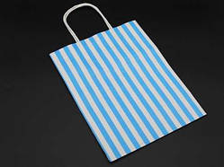 Паперовий пакет крафтовий із ручкою в смужку. Колір блакитний. 21х27х11см / Паперовий пакет крафтовий із ручкою в смужку. Колір
