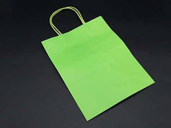 Паперовий пакет з крафт паперу з крученими ручками колір салатовий. 21х27х11см / Паперовий пакет з крафт паперу з крученими