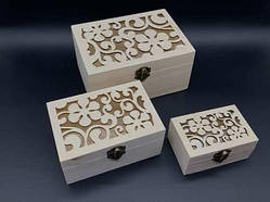 Скринька для декупажу з замком, завісами. Різьба. 3шт/комплект. 17,5х13х9см / Скринька для декупажу з замком, завісами. Різьба.