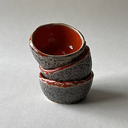 Чайна піала керамічна помаранчева із сірим ручної роботи.