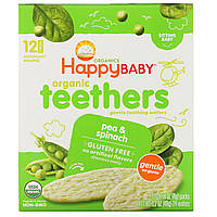 Happy Family Organics, Organic Teethers, вафли для мягкого прорезывания зубов у сидящих малышей, горох и Днепр