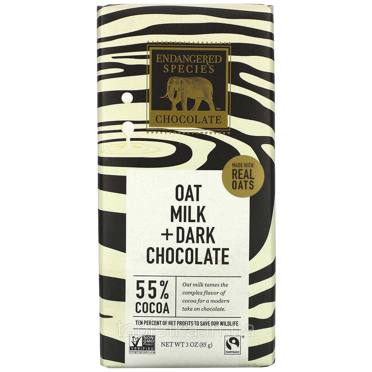 Endangered Species Chocolate, Вівсяне молоко + темний шоколад, 55% какао, 85 г (3 унції)