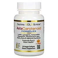 California Gold Nutrition, AstaCarotenoid, комплекс с лютеином, ликопином и астаксантином, 30 растительных в в