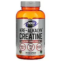 NOW Foods, Kre-Alkalyn Creatine для активного образа жизни, 750 мг, 240 вегетарианских капсул в Украине