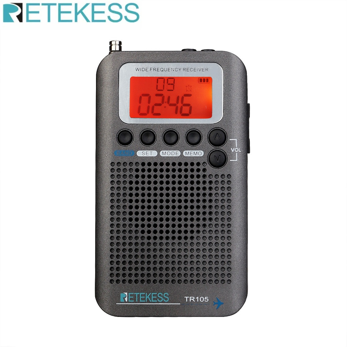 Retess TR105 всехвильовий радіоприймач AM/FM/SW/CB/Air/VHF, Li-Ion акумулятор, навушники, дод. антена