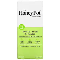 The Honey Pot Company, Борная кислота и травы, Суппозитории + аппликатор, 14 супозиториев, 1 аппликатор в в