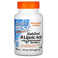 Doctor's Best, стабилизированная R-липоевая кислота с BioEnhanced Na-RALA, 100 мг, 180 вегетарианских капсул в