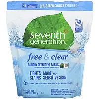 Seventh Generation, Пакеты с моющим средством для стирки, бесплатные и прозрачные, 45 упаковок, 31,7 унции в в