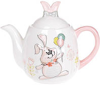 Чайник заварочный "Веселый кролик" 1000мл керамический заварник для чая белый с ушками