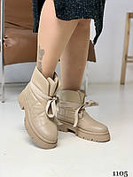 Модні жіночі зимові черевики стьобані бежеві, Зимові чоботи дутики