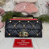 Кожаный женский кошелек Valentino, брендовый женский кошелек черный