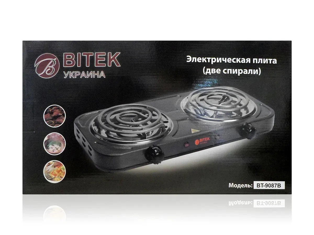 Електроплита 2 спіралі 2000Вт 138мм BITEK BT-9087B 6шт 9344