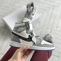 Кроссовки женские Nike Air Jordan Retro 1 найк джордан ретро диор серые найки джордани диори крассовки кроссы
