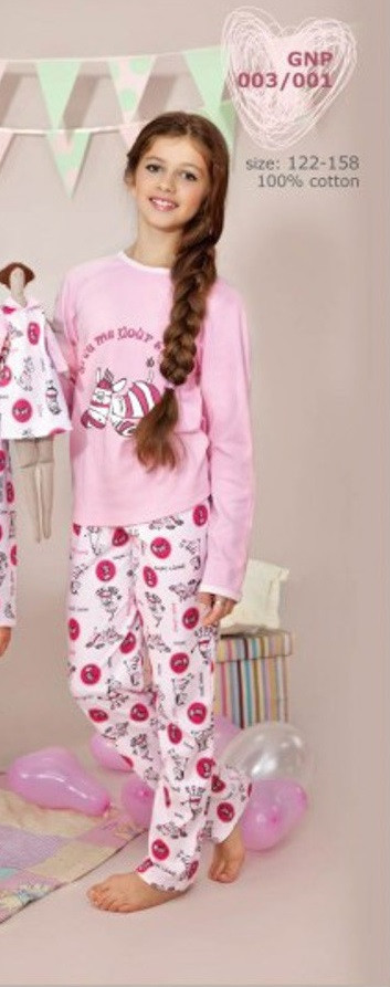 Дитяча бавовняна бавовняна піжама з начосом для дівчинки ELLEN з принтом 003/001 (рожева)
